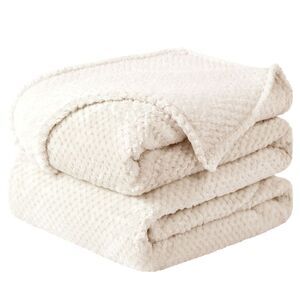 Flannel Fleece Bed Blankets Soft Mesh Fuzzy Plush Solid Blankets Beige